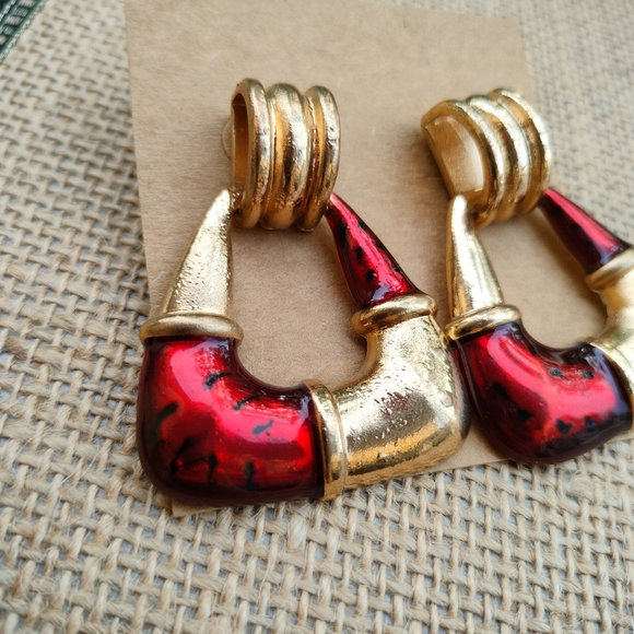 Gold and Red Statement Earrings - Picture 3 of 15